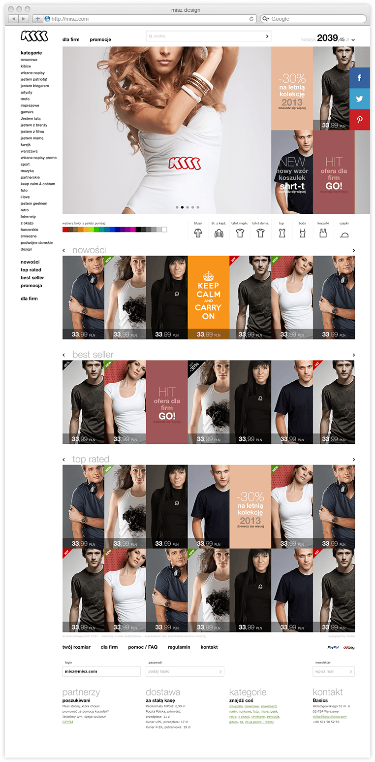 The catalogue view with a category sidebar and new-arrivals, best-seller and top-rated sections