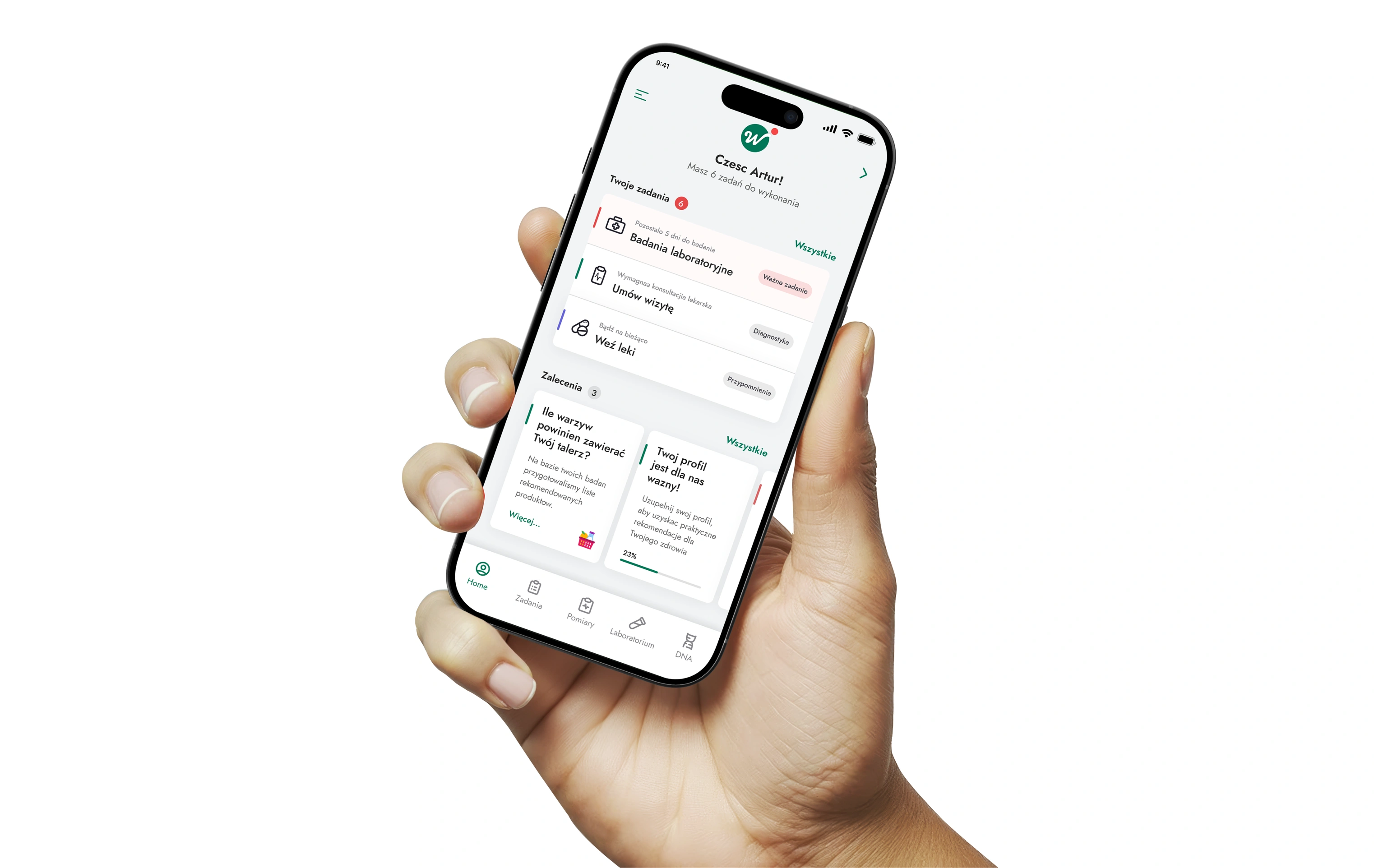 The Wellysa app in hand — the test plan screen