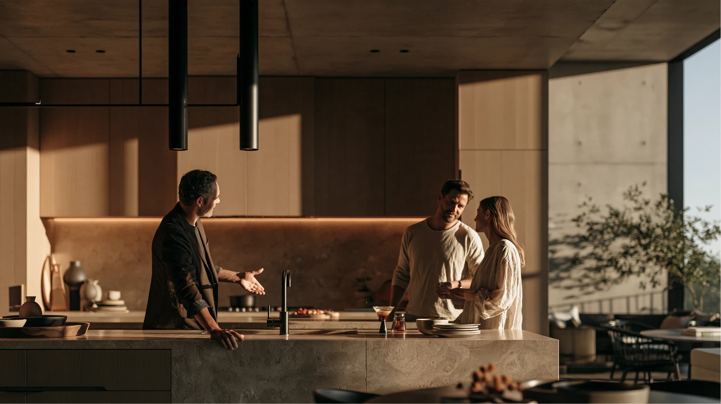 Kitchen island at golden hour