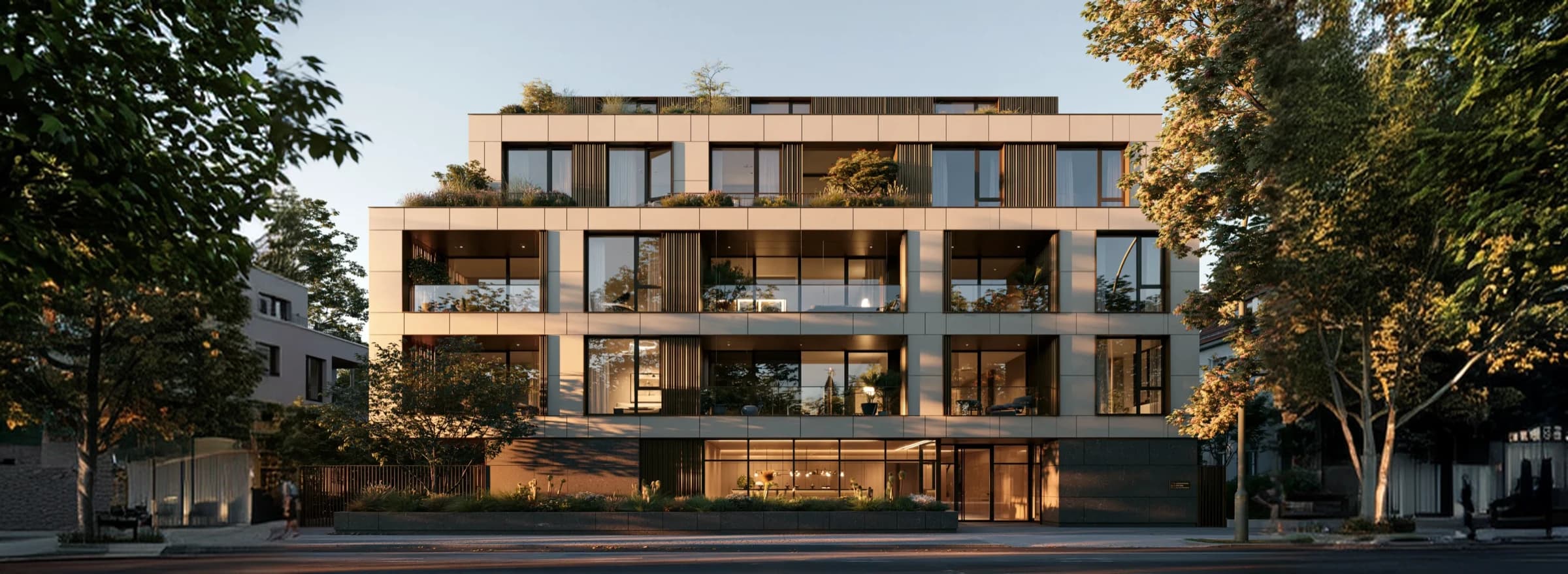Aurora — street facade at dusk