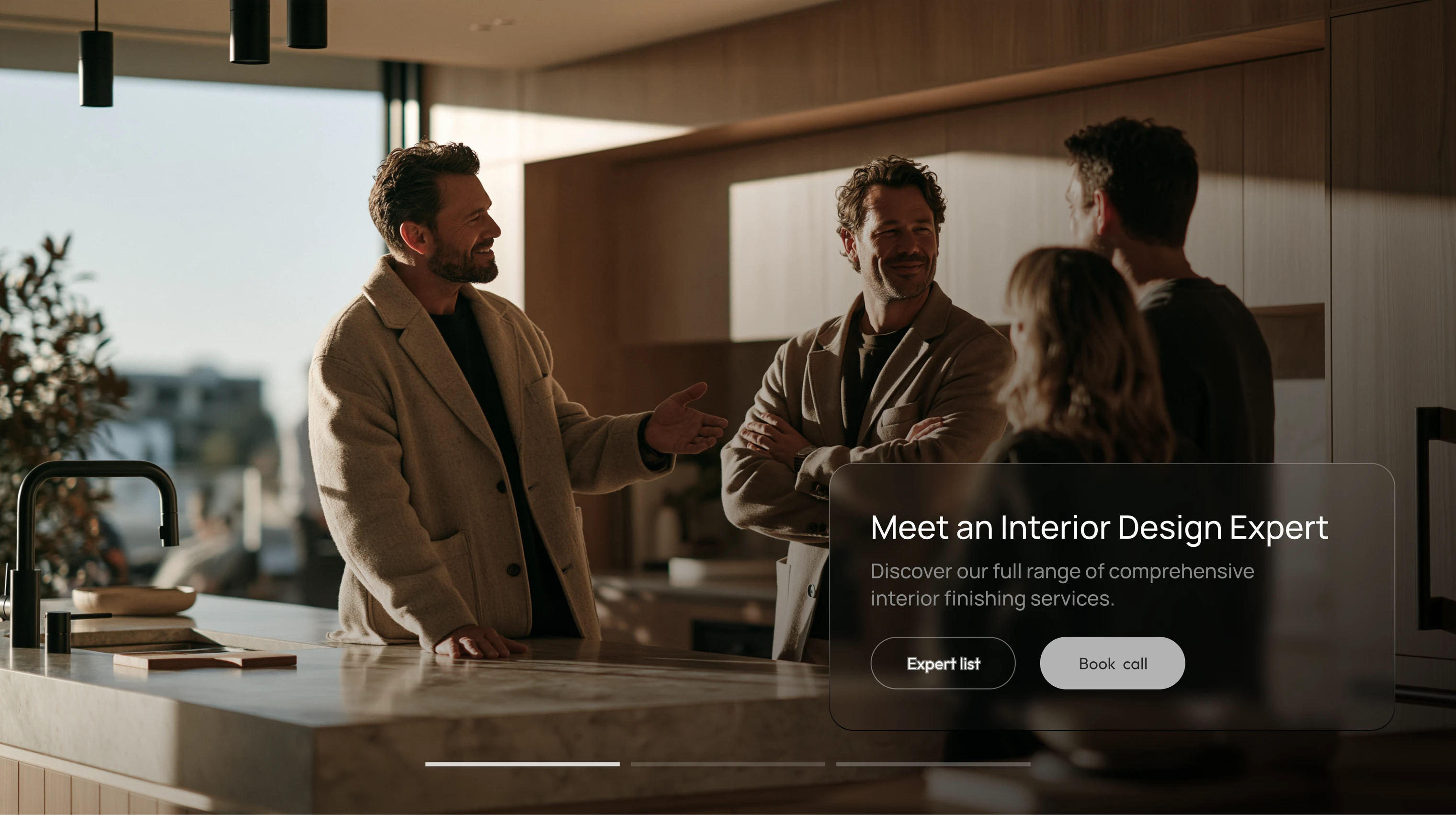 The “Meet an Interior Design Expert” card over an interior shot