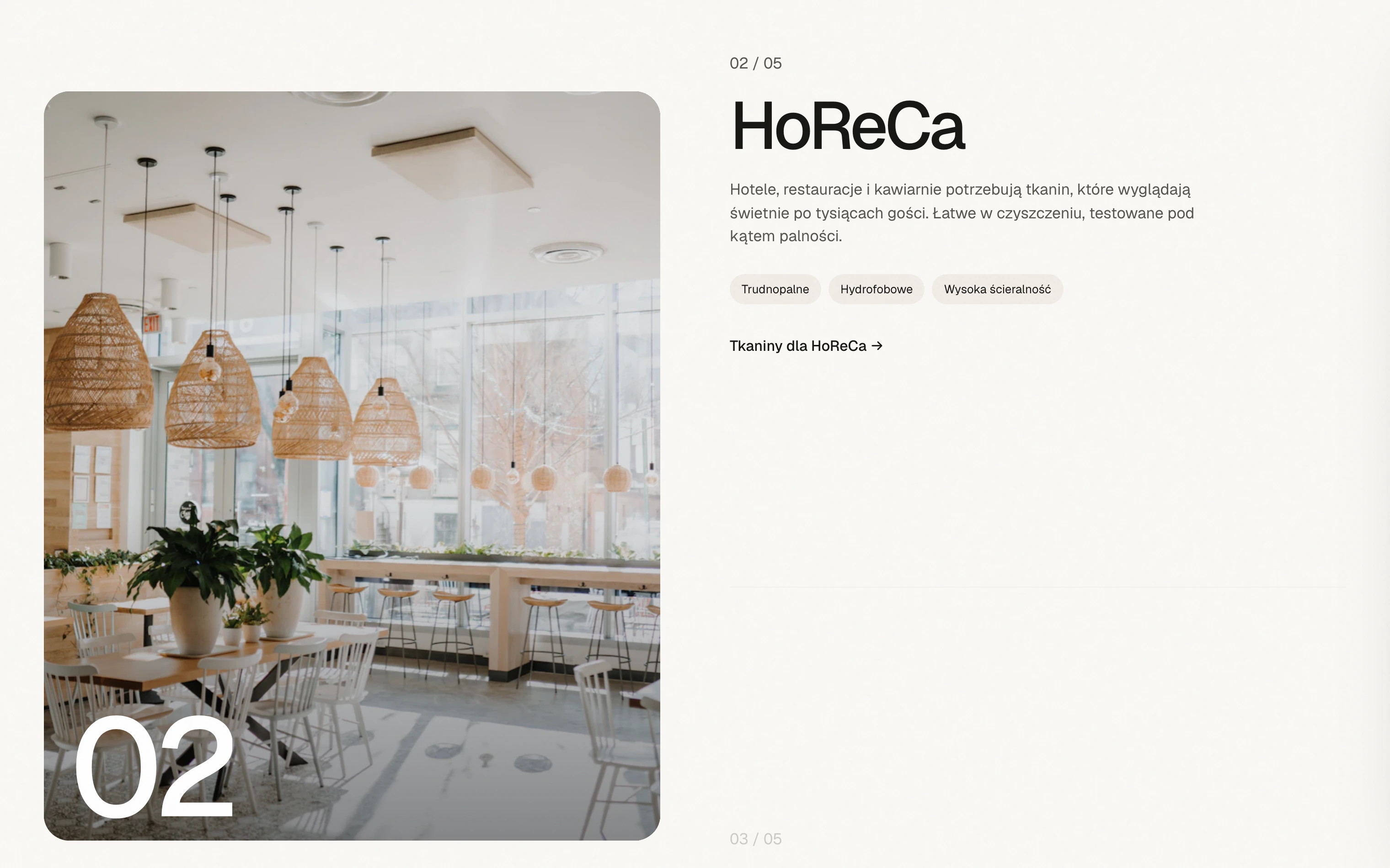 Karta zastosowania HoReCa — wnętrze restauracji i właściwości tkanin