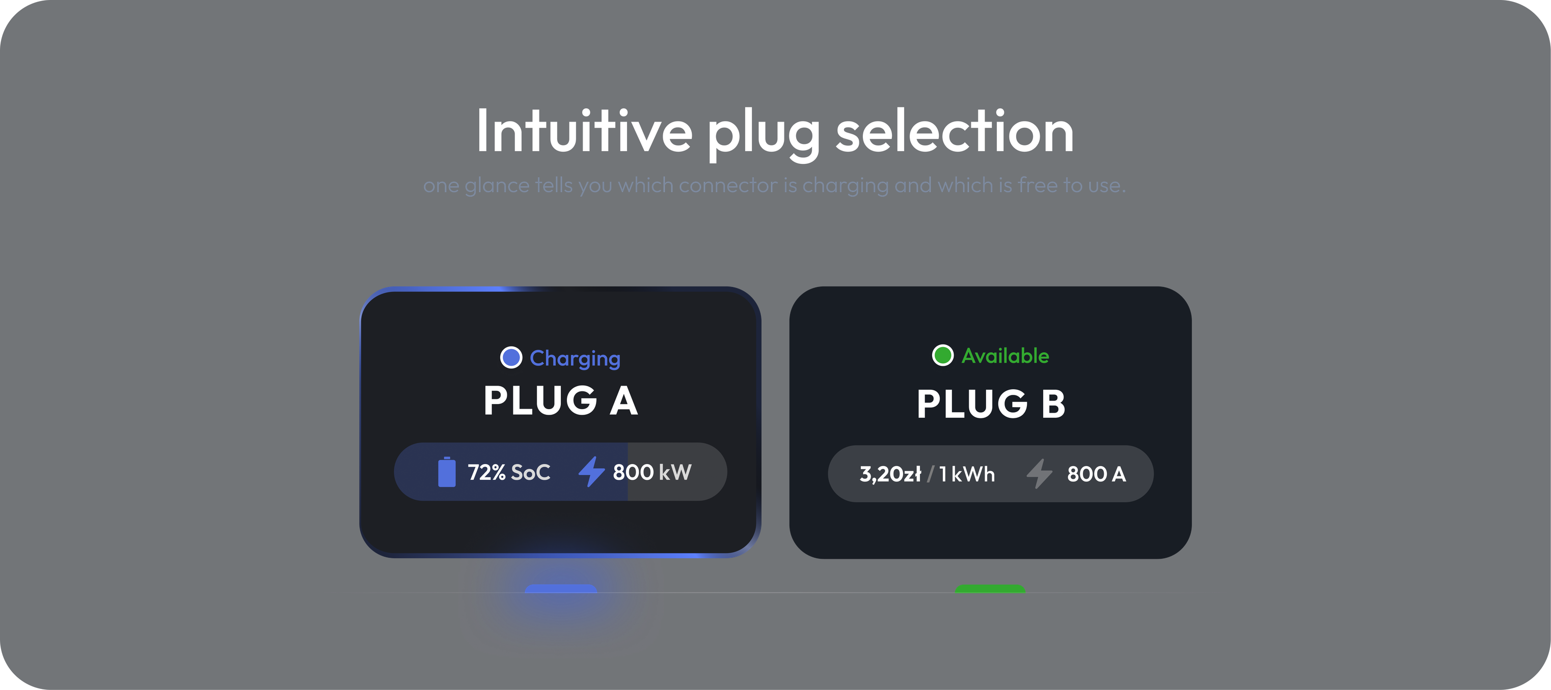 Connector selection — one glance shows which is charging and which is free
