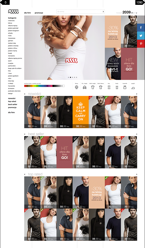 An animation showing the same store screen at successive widths — responsive layout